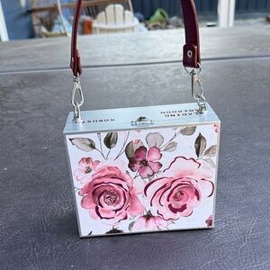 Floral Pink Box Tote Bag with Burgundy Strap cigar box